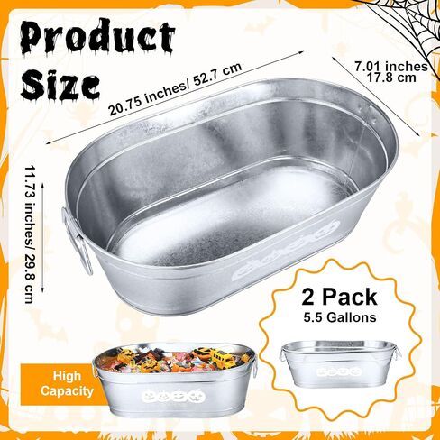 2 Pcs Halloween Pumpkin Galvanized Buckets with Handles,5.5 Gallons Large Halloween Candy Bowl,Metal Galvanized Tubs for Drink,Ice Buckets for Halloween Party Favors Bar Event Supplies(Trick or Treat) in Saudi Arabia