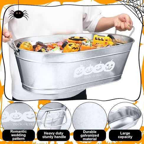 2 Pcs Halloween Pumpkin Galvanized Buckets with Handles,5.5 Gallons Large Halloween Candy Bowl,Metal Galvanized Tubs for Drink,Ice Buckets for Halloween Party Favors Bar Event Supplies(Trick or Treat) in Saudi Arabia
