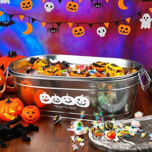 2 Pcs Halloween Pumpkin Galvanized Buckets with Handles,5.5 Gallons Large Halloween Candy Bowl,Metal Galvanized Tubs for Drink,Ice Buckets for Halloween Party Favors Bar Event Supplies(Trick or Treat) in Saudi Arabia