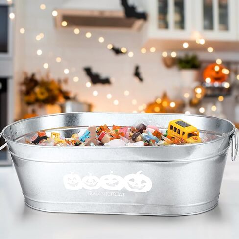 2 Pcs Halloween Pumpkin Galvanized Buckets with Handles,5.5 Gallons Large Halloween Candy Bowl,Metal Galvanized Tubs for Drink,Ice Buckets for Halloween Party Favors Bar Event Supplies(Trick or Treat) in Saudi Arabia