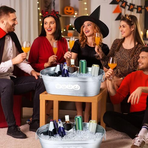 2 Pcs Halloween Pumpkin Galvanized Buckets with Handles,5.5 Gallons Large Halloween Candy Bowl,Metal Galvanized Tubs for Drink,Ice Buckets for Halloween Party Favors Bar Event Supplies(Trick or Treat) in Saudi Arabia
