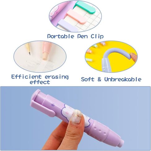 Cute Pencil Erasers, Kids Retractable Erasers with Refills, Standard Pen-Style Erasers, Fun Click Erasers, Kawaii Japanese Stationery Supplies (Pink) in Saudi Arabia