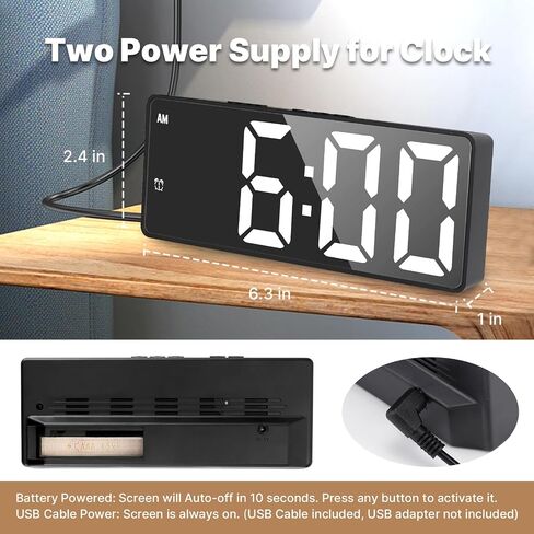 Digital Alarm Clock, 2024 Large LED Display Alarm Clock for Bedroom, USB/Battery Powered Digital Clock, Brightness Adjustment, Dual Power Supply, 12/24H in Saudi Arabia