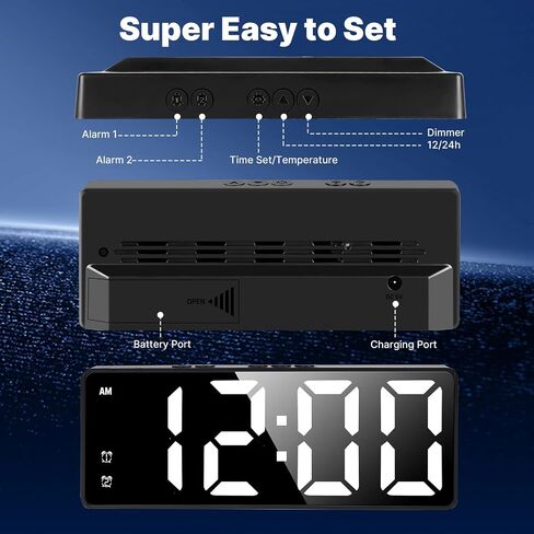 Digital Alarm Clock, 2024 Large LED Display Alarm Clock for Bedroom, USB/Battery Powered Digital Clock, Brightness Adjustment, Dual Power Supply, 12/24H in Saudi Arabia