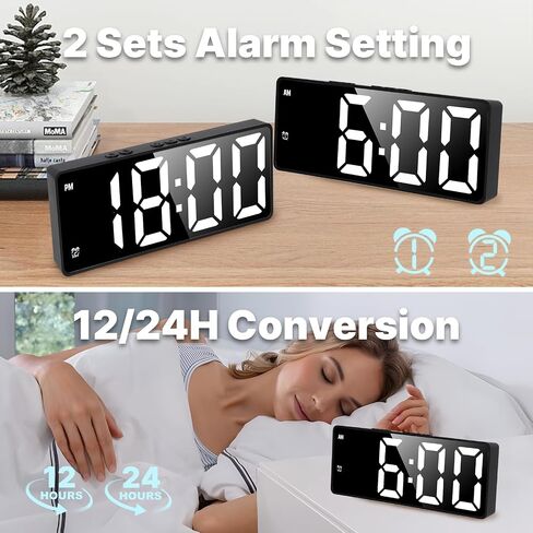 Digital Alarm Clock, 2024 Large LED Display Alarm Clock for Bedroom, USB/Battery Powered Digital Clock, Brightness Adjustment, Dual Power Supply, 12/24H in Saudi Arabia