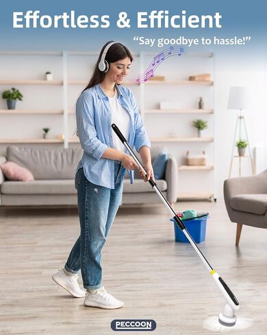 Electric Spin Scrubber, 2024 New Super Quiet Power Cleaning Brush for Bathroom Floor Tile with Long Handle, Cordless Shower Brush with 7 Replaceable Brush Heads, 120Mins Work Time, Dual Speeds in Saudi Arabia