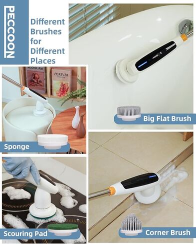 Electric Spin Scrubber, 2024 New Super Quiet Power Cleaning Brush for Bathroom Floor Tile with Long Handle, Cordless Shower Brush with 7 Replaceable Brush Heads, 120Mins Work Time, Dual Speeds in Saudi Arabia