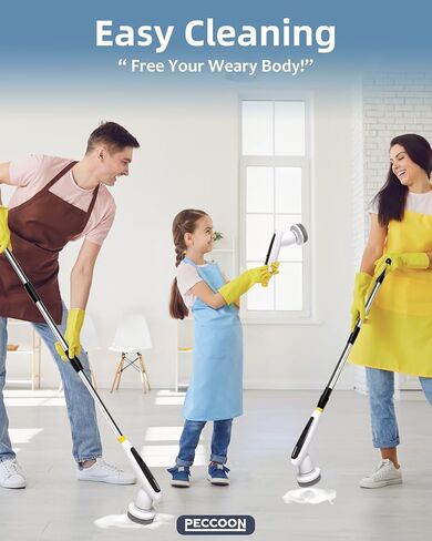 Electric Spin Scrubber, 2024 New Super Quiet Power Cleaning Brush for Bathroom Floor Tile with Long Handle, Cordless Shower Brush with 7 Replaceable Brush Heads, 120Mins Work Time, Dual Speeds in Saudi Arabia