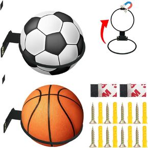 Basketball Holder Wall Mount 2 Pack, Collapsible Basketball Racks, Metal Ball Holders for Basketball Football Volleyball, Wall Décor for Display
