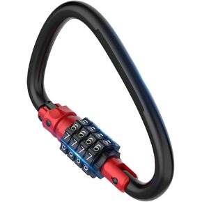 Combination Locks, 4-Digit Heavy Duty Carabiner Clips, D-Shaped Code Combo Lock for Looped Bike Security Cable Lock, Helmet Lock, Outdoor Lock, Bike Lock, Fence Lock, Travel Case Lock (1, Red)