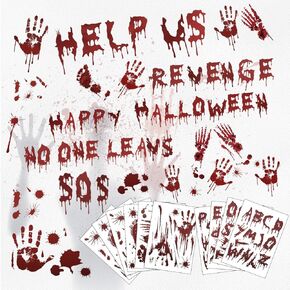 TaoBary Halloween DIY Decorations 112 Pcs Halloween Window Clings Handprint Footprint 10 Sheets Horror Window Stickers for Halloween Party Indoor Outdoor Decorations