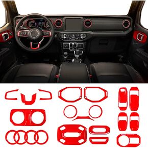 مجموعة كاملة من 21 قطعة من أدوات الديكور الداخلي المتوافقة مع Jeep Wrangler JL JLU & Gladiator JT 2018-2021، عجلة القيادة، ضوء القراءة، فتحة تكييف الهواء، مفتاح المصباح الأمامي، أغطية مكبر الصوت (أزرق)