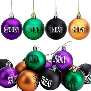 12 Pieces Halloween Ball Ornaments - 2 Inch Shatterproof Halloween Tree Hanging Ornaments-Black Orange Purple Green Letter Hanging Balls for Halloween Home Party Supplies