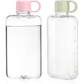 ZILAMGOO 2 Pack 17 oz Portable Flat Water Bottle, BPA Free Tritan Travel Water Bottle, Leak-proof and Lightweight for Outdoors, Travel, Fitness, Work, Camping