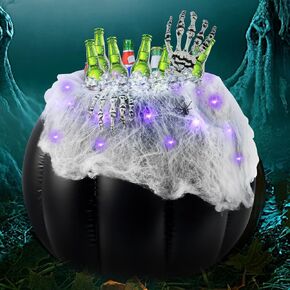 Halloween Inflatables Cooler, 22x18 Inch Large Inflatable Halloween Drink Cooler with Halloween Skeleton Hand and Spider Web, Halloween Ice Bucket for Halloween Party Decorations Supplies