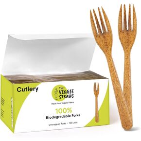 Premium Quality100% Biodegradable Forks Made of Vegetable Fibers, 100 PCS of 6.7" Long Heavy-Duty and Splinter Free Eco-Friendly Forks, Perfect Sustainable Cutlery for All Types of Occasions