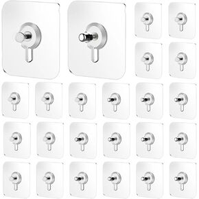 24pcs Adhesive Wall Mount Screw Hooks - Wall Hangers Without Nails, No-Trace Sticker Wall Hooks for Hanging, Waterproof Wall Hooks Adhesive Hooks for Bathroom Kitchen Home