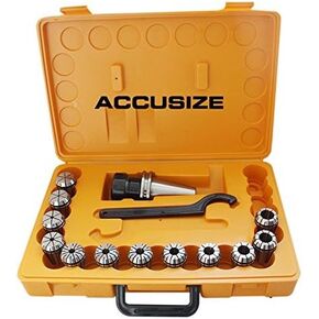 Accusize Industrial Tools Cat40 Shank and 15 Pc Er40 Collet Set with Wrench in Fitted Strong Box, 1/8 to 1 inch, Ct40-Er40