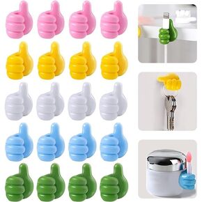 20 Pcs Self Adhesive Silicone Thumb Hooks – Multifunction Thumb Up Wall Hooks for Cable Clip, Key Holder, Wire Management, Small Command Hooks – Versatile Wall Hangers