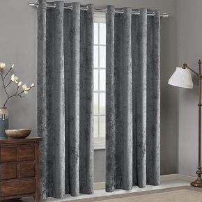 Fredsure Distressed Velvet Window Curtains Pair, Purple 50"x84"