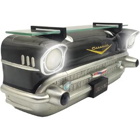 Sunbeltgifts 1957 Chevrolet Bel Air Wall Shelf, Floating Shelf, Tempered Glass, Black, 20x6.1x8 inches, Functional LED Headlights, Battery Operated, Chevy Decor, Unique Gift for Classic Car Enthusiast