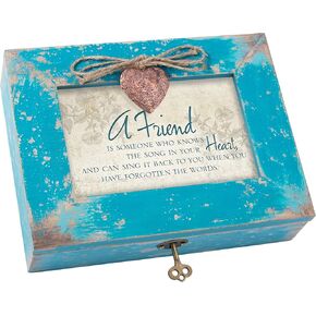 Cottage Garden A Friend Knows Your Heart Teal Wood Locket Jewelry Music Box Plays Tune That's What Friends are for