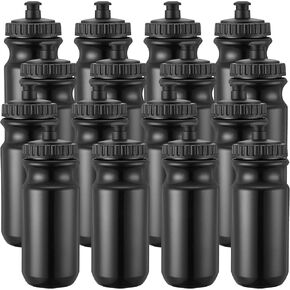 12 Pack Sports Squeeze Water Bottles 20 oz Sports Water Bottles with Easy Open Push/ Pull Cap Leak Proof BPA Free Plastic Water Bottles for Bike Cycling Fitness Yoga Camping Workout Outdoor (Black)