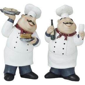 Deco 79 Polystone Chef Decorative Sculpture Home Decor Statues, Set of 2 Accent Figurines 10", 10"H, White