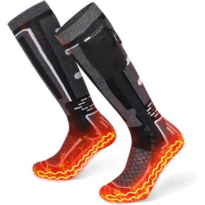 Heated Ski Socks, Rechargeable Electric MenHeating Sock, Merino Wool Ski Heat Socks Winter, Thermal Socks for Outdoor Hiking