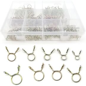 290 PCS Car Fuel Pipe Water Hose Clamp, Multi-specification Steel Wire Circlip Clamp Ring Kit, Single Coil Spring Clamp Hoop, Universal for Cars Vacuum Hose Repair Fastening Accessories (Gold)