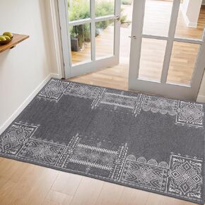 NICETOWN Grey Entryway Rug Runner Grey, 2x8 Hallway Grey Runner Rugs with Rubber Backing, Ultra-Thin Foldable Bathroom Runner Boho Runner Rug for Entryway Laundry Bedroom, Grey