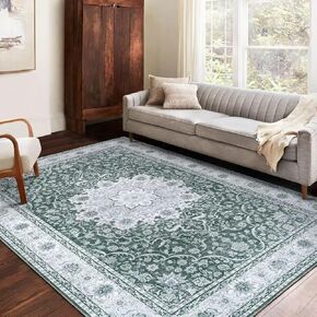 GlowSol Runner Rug 2x6 Floral Print Distressed Hallway Rug Vintage Area Rug Machine Washable Low-Pile Rug with Non Slip Backing for Kitchen Bedroom Living Room, Red