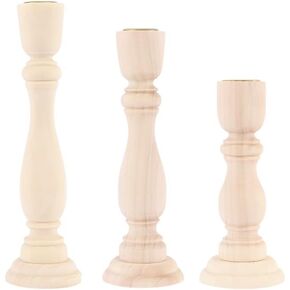 3Pcs Unfinished Wood Candlestick Holders, Retro Classic Craft Wood Candlesticks Holders, Table Centerpiece Candlestick Holder
