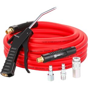 WYNNsky 3/8’’ × 50 FT Hybrid Air Hose with 1/4’’ Inch MNPT Threads, 1/4’’ Universal Coupler and I/M Plug, Air Blow Gun
