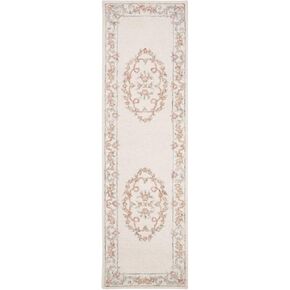 SAFAVIEH Aubusson Collection 2'3" x 8' Ivory / Pink AUB102A Handmade Traditional Premium Wool Runner Rug