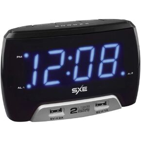 Sxe Digital Alarm Clock with 2 USB Fast-Charging Ports, 6.50in. x 4.20in. x 3.90in, Multicolor