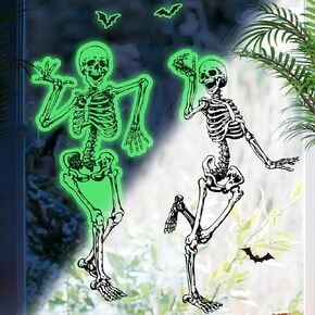 Glow in The Dark Halloween Skeleton Wall Decor 3D Cute Skeleton Stickers Halloween Decorations Luminous White Skeleton Wall Decals Halloween Party Supplies for Gothic Home Window Door Wall Room Decor