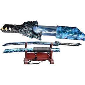 LOONGSWORD 44" Blue Dragon Battle Sword - High Carbon Steel Blade, Blue Etched Surface, Perfect for Martial Arts Practice and Collection