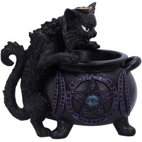 Nemesis Now Spite's Cauldron Backflow Incense Burner Black Cat Familiar 16.3cm