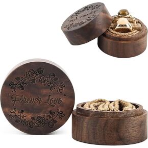 Ring Box, Wooden Ring Box for Wedding Ceremony, Birthday, Engagement Ring Box for Proposal Bearer Box, Round Wooden Jewelry Ring Box (Round)