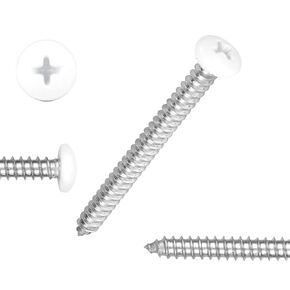 White Head 100 PCS #8x1-1/2(1.5 inch) Stainless Steel Phillips Pan Head Wood Screws,White Coated Screws Covers Head Wood Screws,Stainless Steel 18-8 A2(304) Screw,Home Screw Kit by QISHENG