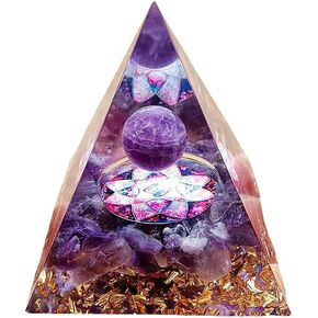 Moonstone Crystal Orgone Pyramid Ogan Crystal Energy Tower Nature Reiki Chakra Crushed Stone Jewelry Flower of Life Crystal Orgonite Pyramid Healing Crystal Amethyst Stone Gift for Friend (6cm)