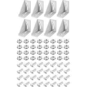 uxcell 8Set Inside Corner Bracket Gusset Kits, 77x77x40mm 4080 Angle Connector for European 4040/4080 Series Aluminum Profile (Silver/ 32 x Hex Flange Nuts & T-Slot Screws)