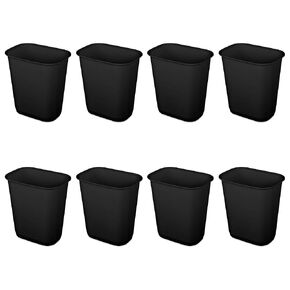 Sterilite 3 Gallon Rectangular Wastebasket Small Home Kitchen or Bathroom Trash Bin, Accommodates 4 Gallon Trash Liner, 8 Pack, Black