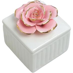 Women's Jewelry Box with Lid Ceramic Storage Box Wedding Souvenir Suitable for Placing Earrings Bracelets Necklaces and Other Jewelry Accessories Suitable for Giving To Oneself or Loved Ones (Pink)