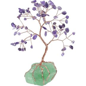 mookaitedecor Natural Aquamarine Crystal Tree with Raw Crystals Amethyst Base Stone Money Tree Feng Shui Luck Figurine Ornament for Home Office Table Decoration 6-7 Inch