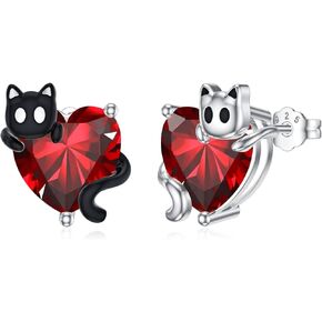 Natural Amethyst Cat Earrings for Women 925 Sterling Silver White and Black Cat Stud Earrings with Genuine Amethyst Jewelry Gifts