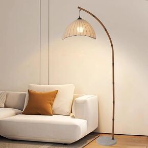 Bamboo Floor lamp mid Century Rattan Retro Floor lamp Bohemian Style LED Tall lamp for Living Room Bedroom Village Farmhouse Decoration Office Standing Floor lamp