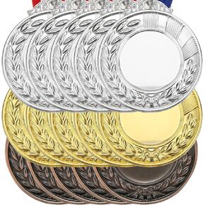 PATIKIL Blank Award Medals, 15 Pack Gold Silver Bronze Award Medals with Neck Ribbon, Make Your Medals Kit, Winner Medals Prize for Sports Games Competitions