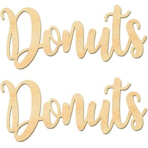 2pcs Donuts Wood Signs Cutouts Wooden Donuts Letter Hanging Signs DIY Block Words Decorative Signs for Wreath Door Wall Birthday Wedding Party Decoration